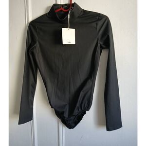 Tibi new york womens small vegan leather black hi neck bodysuit